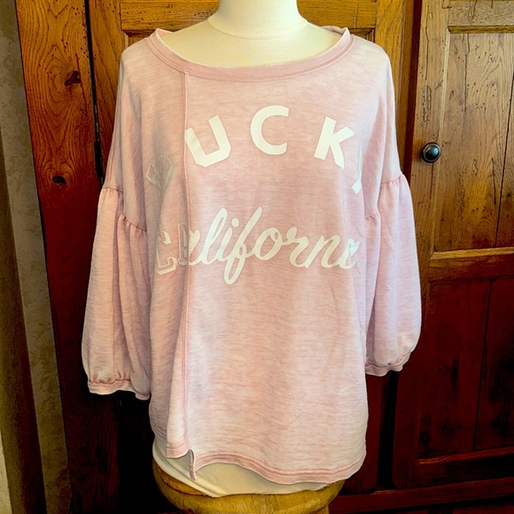 LUCKY🍀BRAND Pink TOP Women’s Medium “LUCKY CALIFORNIA” Lightweight Sweatshirt💗 - Picture 3 of 9